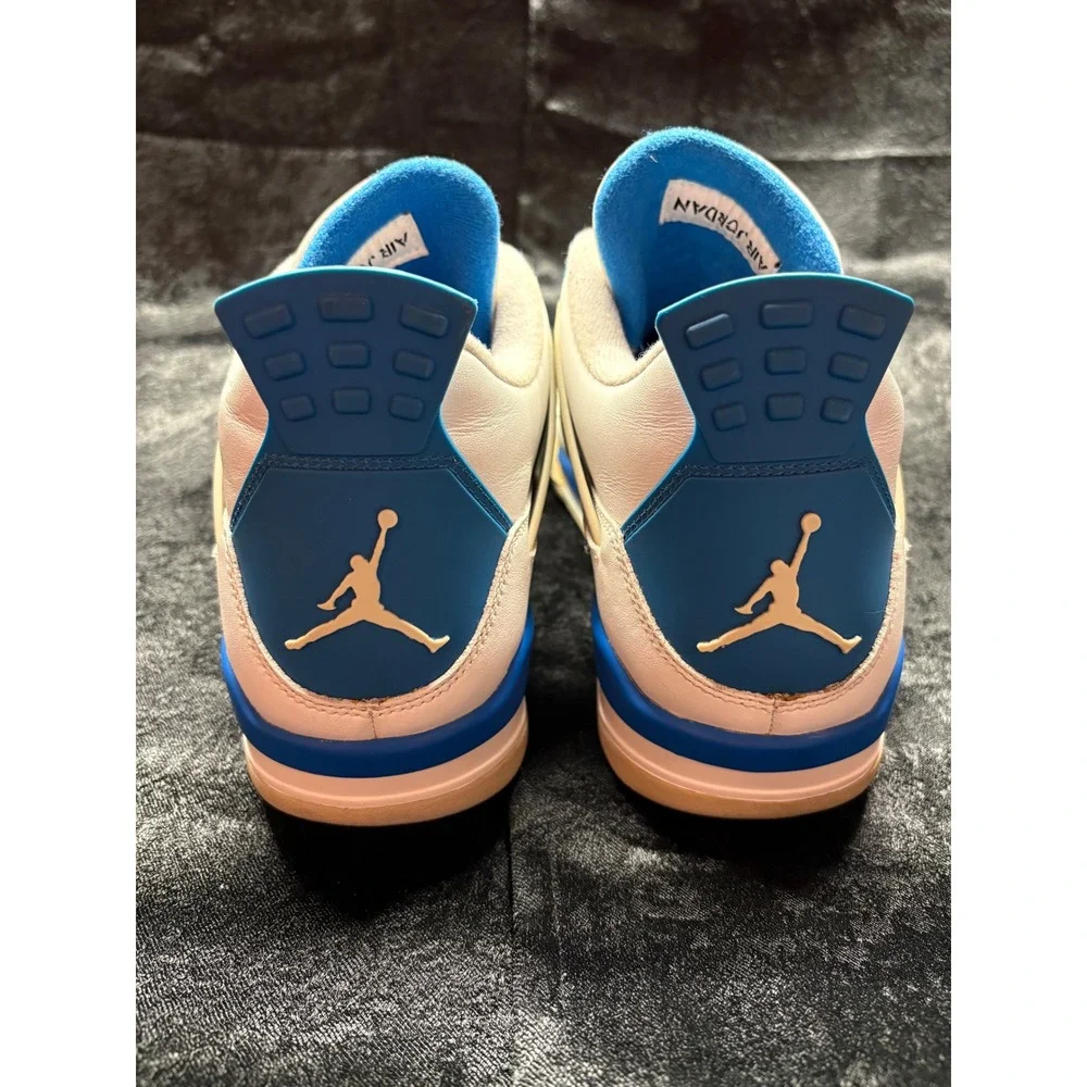 Air Jordan 4 Retro Military Blue White Grey Sneakers 308497-105 Mens